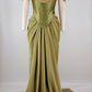 Grünes Vintage elegantes langes Satin Ballkleid Abendkleid Partykleid NV3529