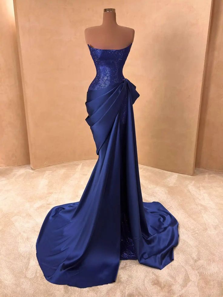 Robe de bal longue en satin bleu scintillant NiceVestidos NV6141