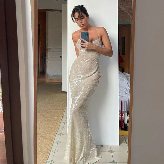 Robe de soirée longue et élégante à paillettes blanches brillantes, tenue de bal, de bal, de soirée, d'automne, de douche nuptiale, pour les invités, nv2630