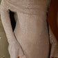 Champagne gold/grey sequined long sleeves charming off-the-shoulder long prom dress party dress nv5295