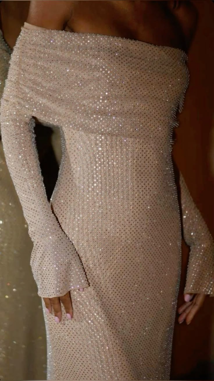 Champagne gold/grey sequined long sleeves charming off-the-shoulder long prom dress party dress nv5295