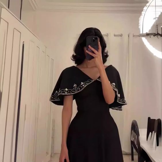 White/Green/Black simple elegant cape style embroidered long Prom Dress evening dress party dress nv2421