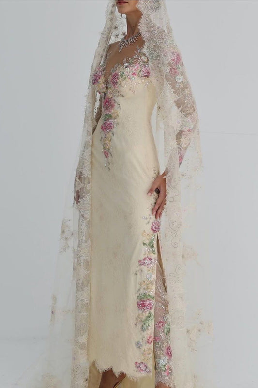 Robe de mariée longue en tulle à fleurs, magnifique et exquise, rose, nv5408