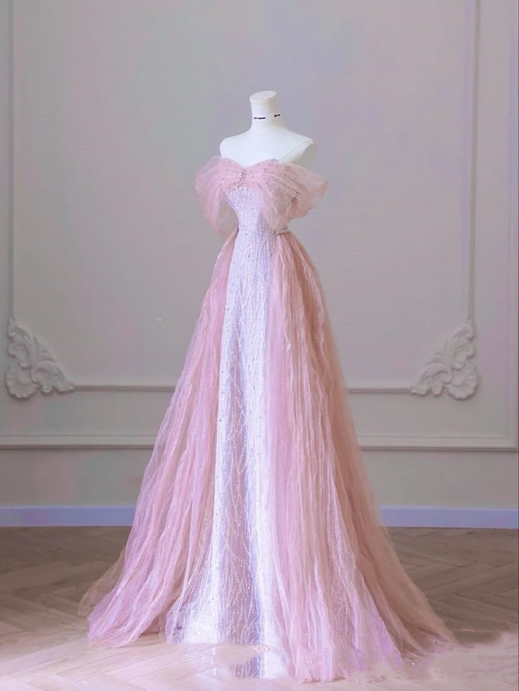 Light Pink Shiny Elegant Delicate Beaded Sweetheart Neck Long Tulle Sequin Ball Gown Evening Dress Party Dress nv3783
