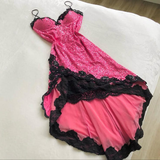 Pink Lace Spaghetti Strap Short Homecoming Party Dress nv4341