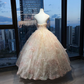 Strapless Champagne Blush Prom Dress 3D Flower Beaded Lace Tulle Princess Ball Gown  NV7056