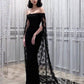 Black noble and elegant mermaid slim lace cape elegant long floor-length trailing ball gown evening dress party dress nv1914