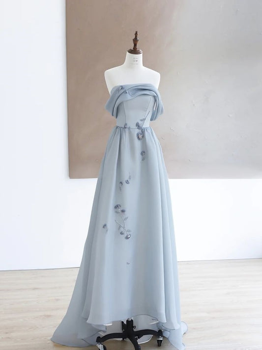 Robe de soirée longue en tulle perlé gris bleu élégant robe de soirée de vacances nv3089