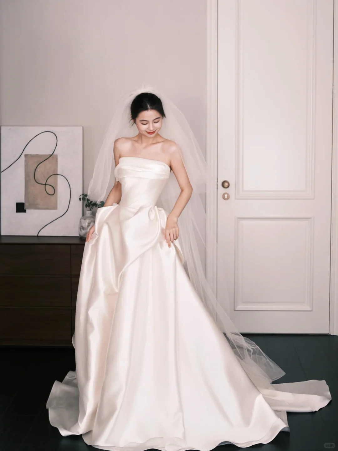 Strapless Satin A-Line Wedding Dress with Draped Skirt  NV7320