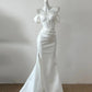 White/Pink Simple Elegant Long Satin Floor Length Slit Ball Gown Evening Gown Party Dress nv4128