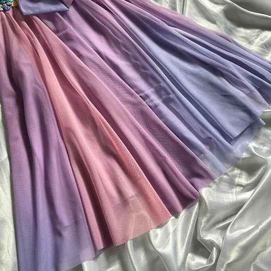 NiceVestidos--Gradient Homecoming Dress Purple Pink Fashion Gradient Exquisite Floral Short Chiffon Flower Fairy Dress Elf Dress Nv5582