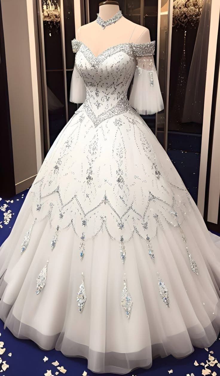 Weißes, perlenbesetztes Brautkleid, funkelndes, wunderschönes Brautkleid, perlenbesetztes, kurzärmeliges, bodenlanges Ballkleid nv5058