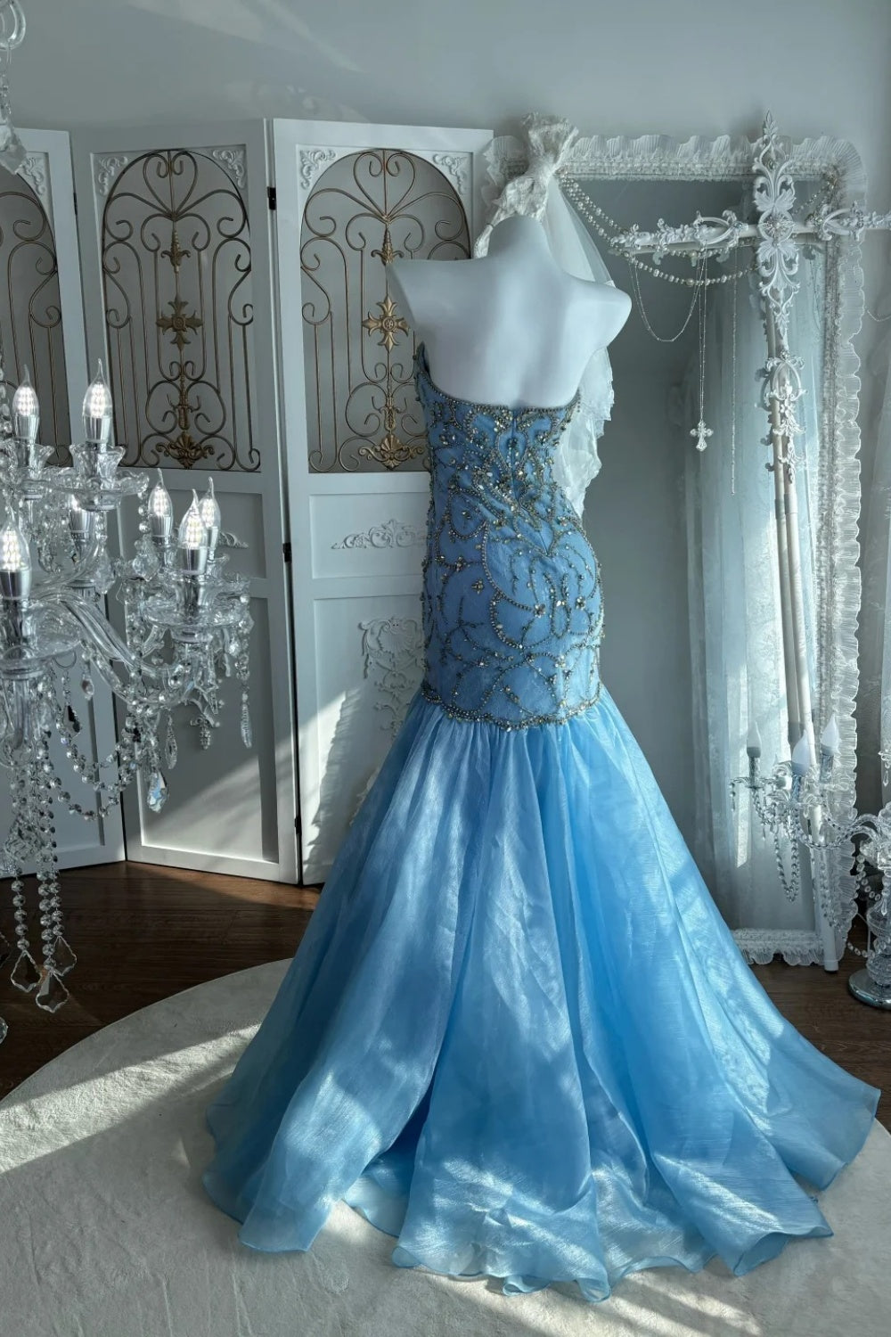 Fairy delicate embellishment long sheer formal dress NV6605