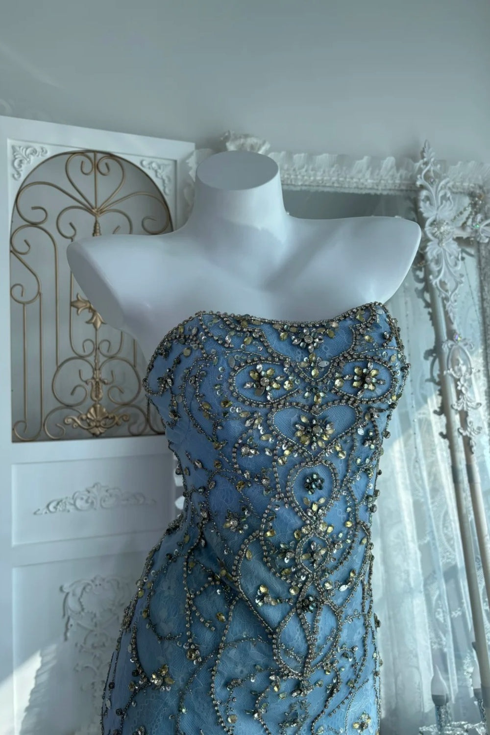 Fairy delicate embellishment long sheer formal dress NV6605