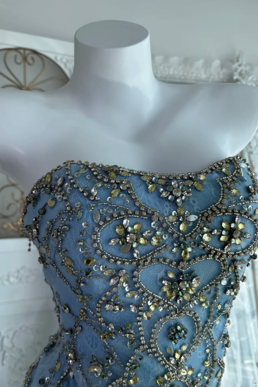 Fairy delicate embellishment long sheer formal dress NV6605