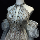 Silver White Sparkly Beaded Mermaid Evening Gown Halter 3D Petal Tulle Prom Dress  NV7070
