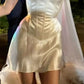 (Including scarf) Ivory off-the-shoulder fashionable short satin homecoming dress birthday party dress nv5278