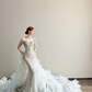White Off Shoulder Wedding Gown High Neck Choker Beaded Lace Mermaid Ruffle Tulle Overskirt Bridal Dress  NV7163