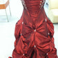 NiceVestidos-Burgundy Satin Beaded Strapless Sleeveless Floor-Length Train Ball Gown NV6180