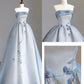 Blue Elegant Stylish Exquisite Floral Beaded Long Floor Length Tulle Graduation Gown Prom Dress Evening Gown nv3939