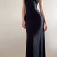 Black sexy elegant fashion minimalist style long satin ball gown evening dress party dress wedding guest dress nv4571