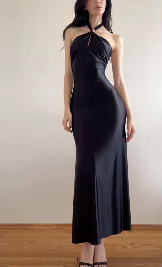 Black sexy elegant fashion minimalist style long satin ball gown evening dress party dress wedding guest dress nv4571