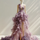 Dusty Purple One Shoulder Fairy High Low Gown with Ruffles & 3D Flowers  NV7510