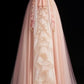 Pink Sweet Fashion Short Sleeve Long Tulle Prom Dress Evening Dress Party Dress nv3895