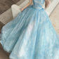 Ice Blue Strapless Glitter Tulle Ball Gown Prom Dress With Beading  NV7139