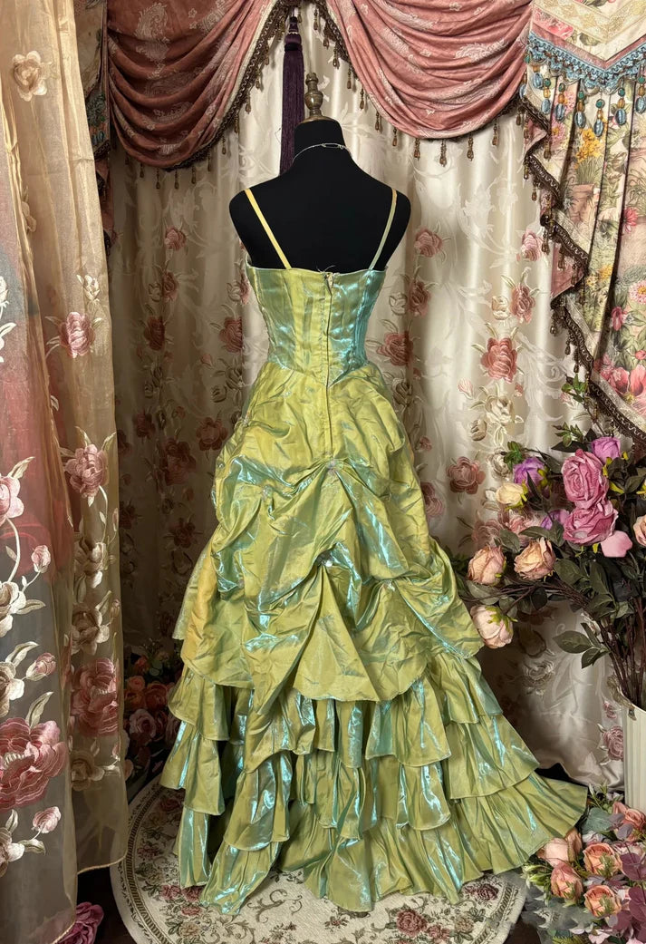 Green Sparkling Vintage Ball Gown Strapless Satin Long Party Dress Prom Dress nv3768