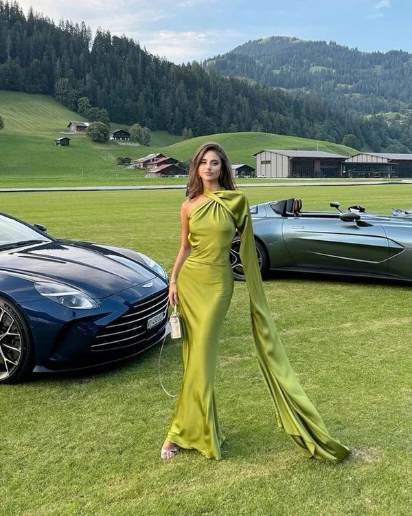 Green fashion elegant backless ribbon long formal prom dress evening gown party dress nv3648