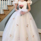 NiceVestidos--(Including veil)White pink floral princess tulle long ball gown simple wedding dress NV5828