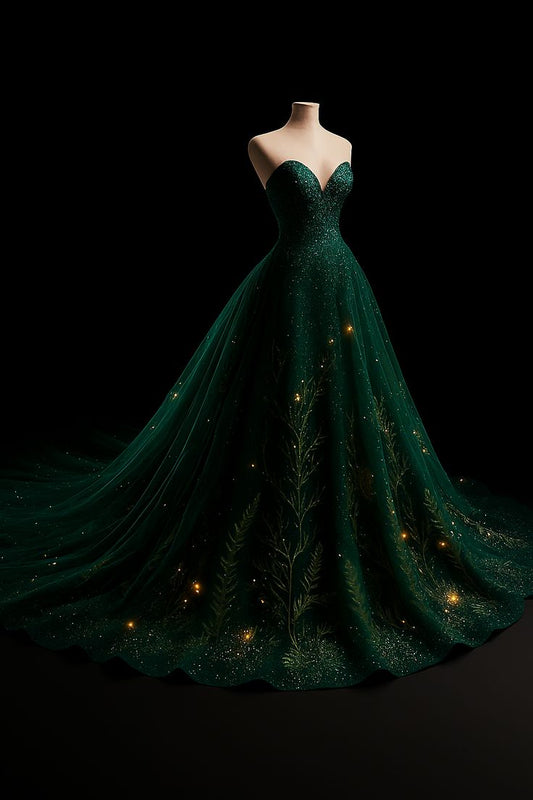 NiceVestidos-Long, Floor-Length Ball Gown With Exquisite Green And Shimmering Beading Details NV6107