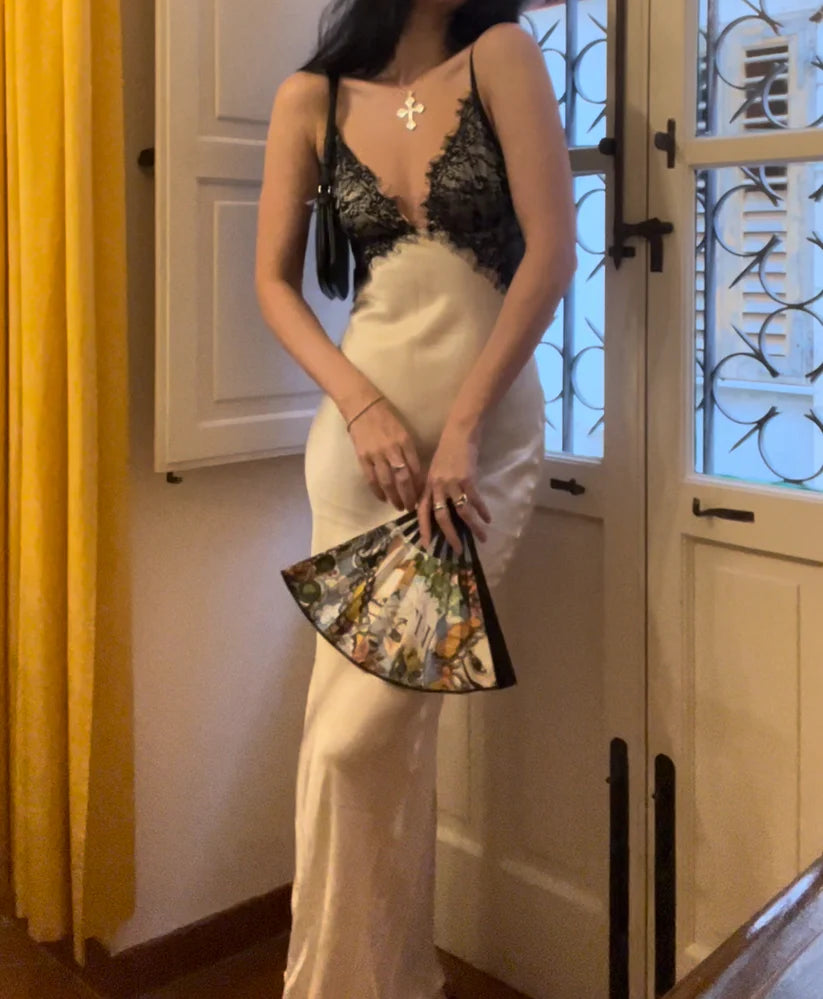 Beautiful Cream Stunning Black Lace Long Backless Satin Party Gown Evening Dress Accompanying Dress nv4106