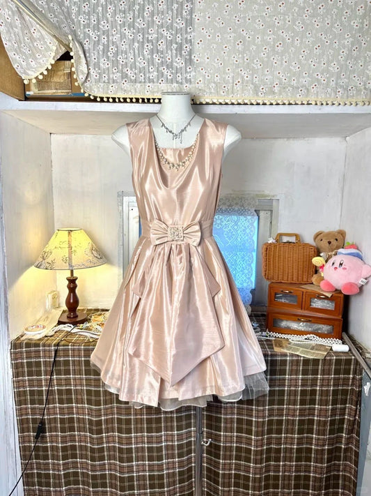 Light pink retro elegant short satin homecoming dress birthday dress nv5163
