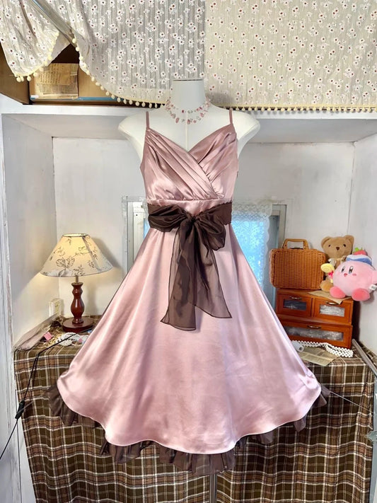 Pink Retro Elegant Short Satin Homecoming Dress Birthday Dress nv5164