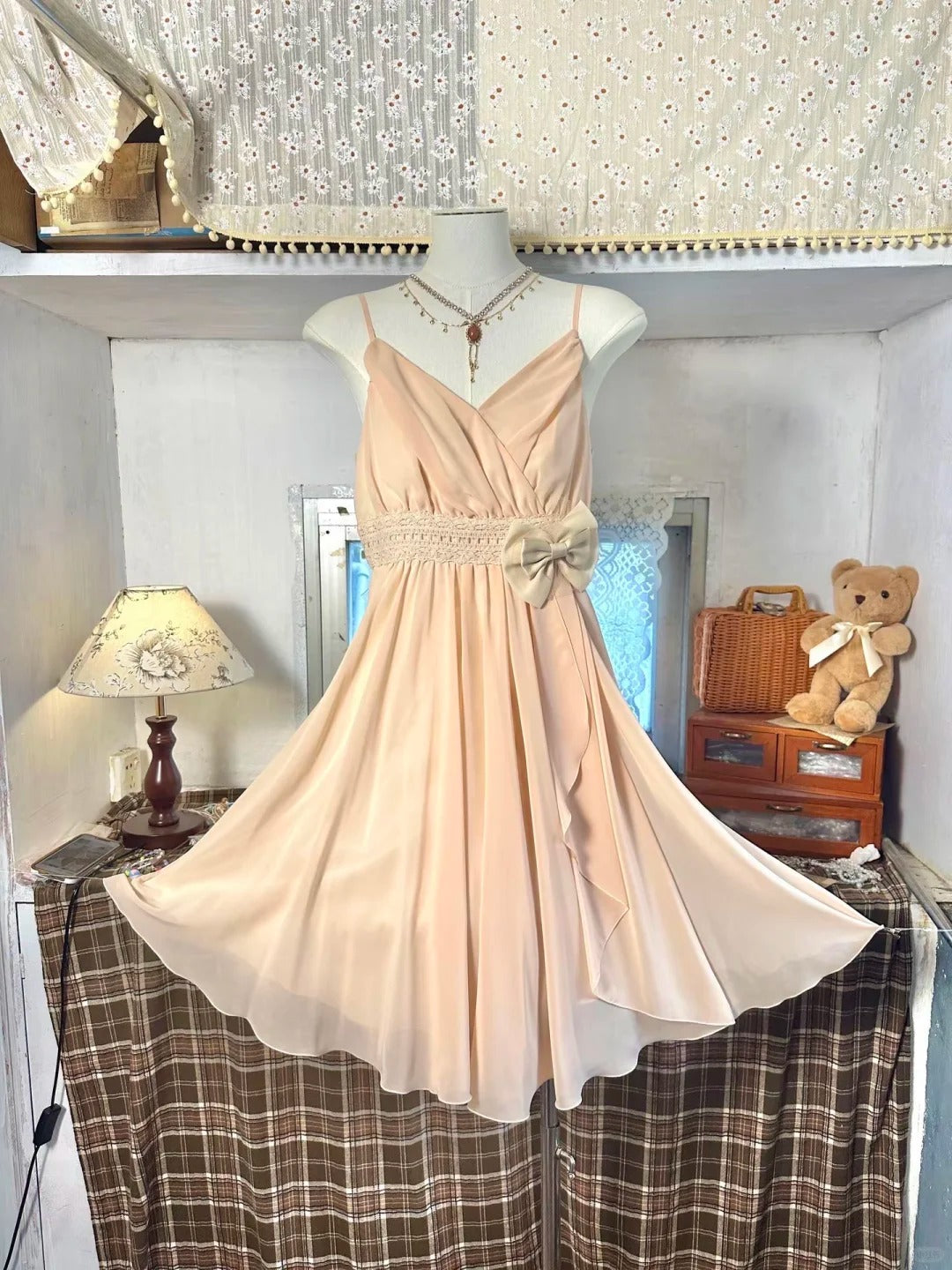 Nude Pink Vintage Elegant Short Satin Homecoming Dress Birthday Dress nv5165