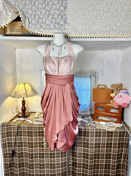 Pink Vintage Elegant Short Satin Homecoming Dress Birthday Dress nv5166