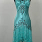 Blue Vintage Exquisite Beaded Lace Spaghetti Strap Long Prom Gown Evening Dress Party Dress nv3540