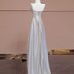 White shiny satin long floor-length ball gown evening dress nv5053