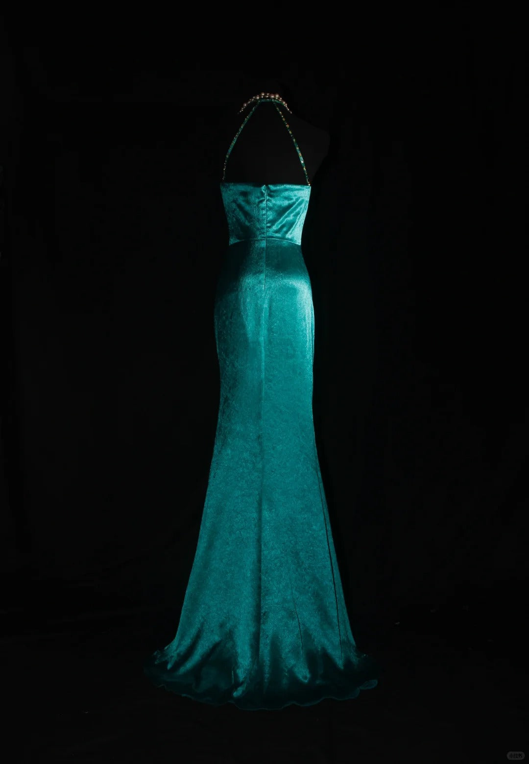 Green Gold Floral Delicate Beads Long Satin Ball Gown Evening Gown Party Dress nv4196