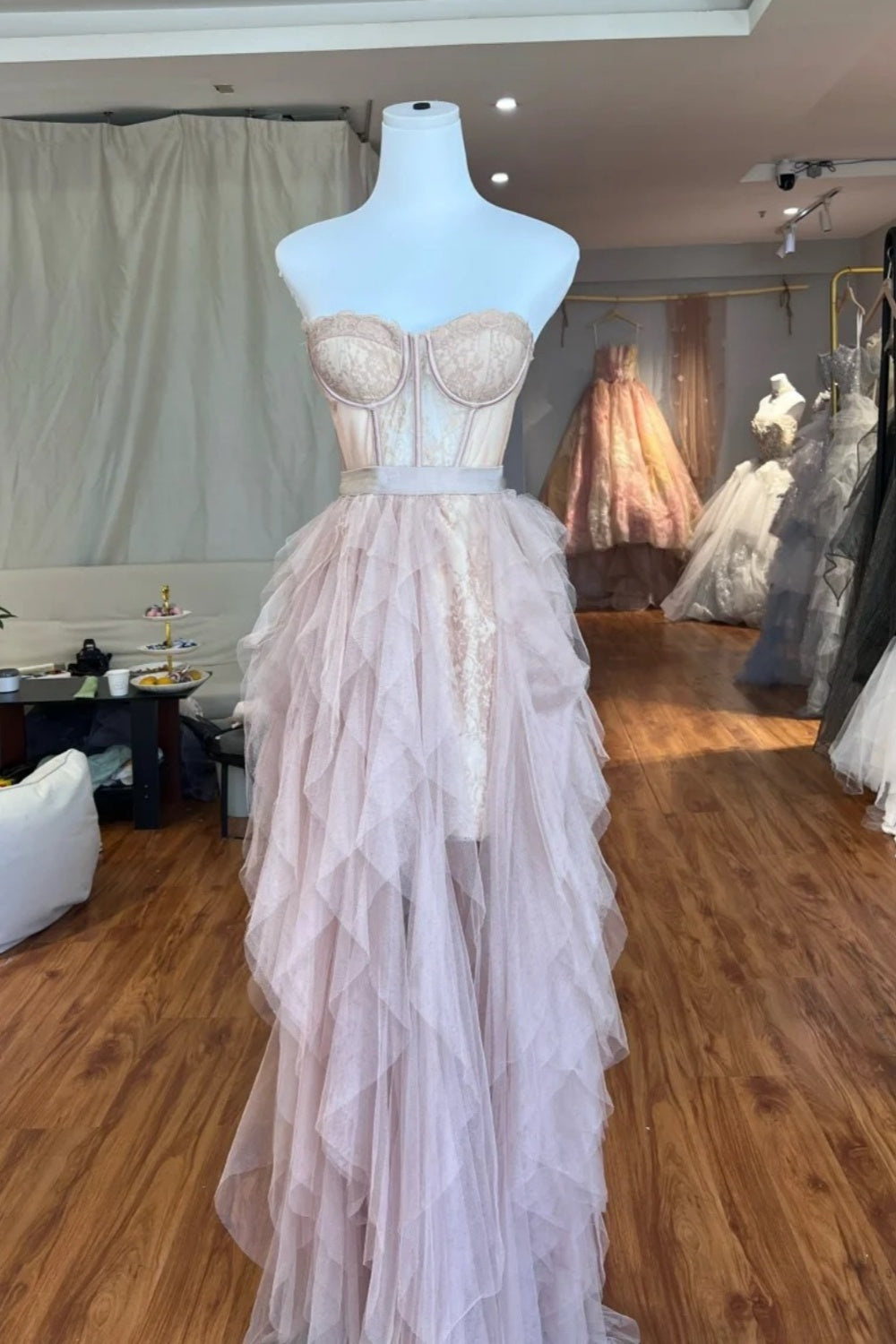 Pink long tulle Prom dress NV6651