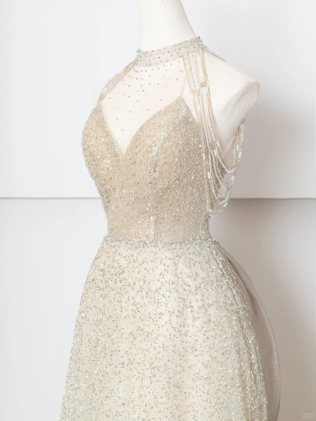 Robe de soirée longue en tulle, élégante et brillante, couleur champagne doré, robe de bal, robe de soirée, nv4753