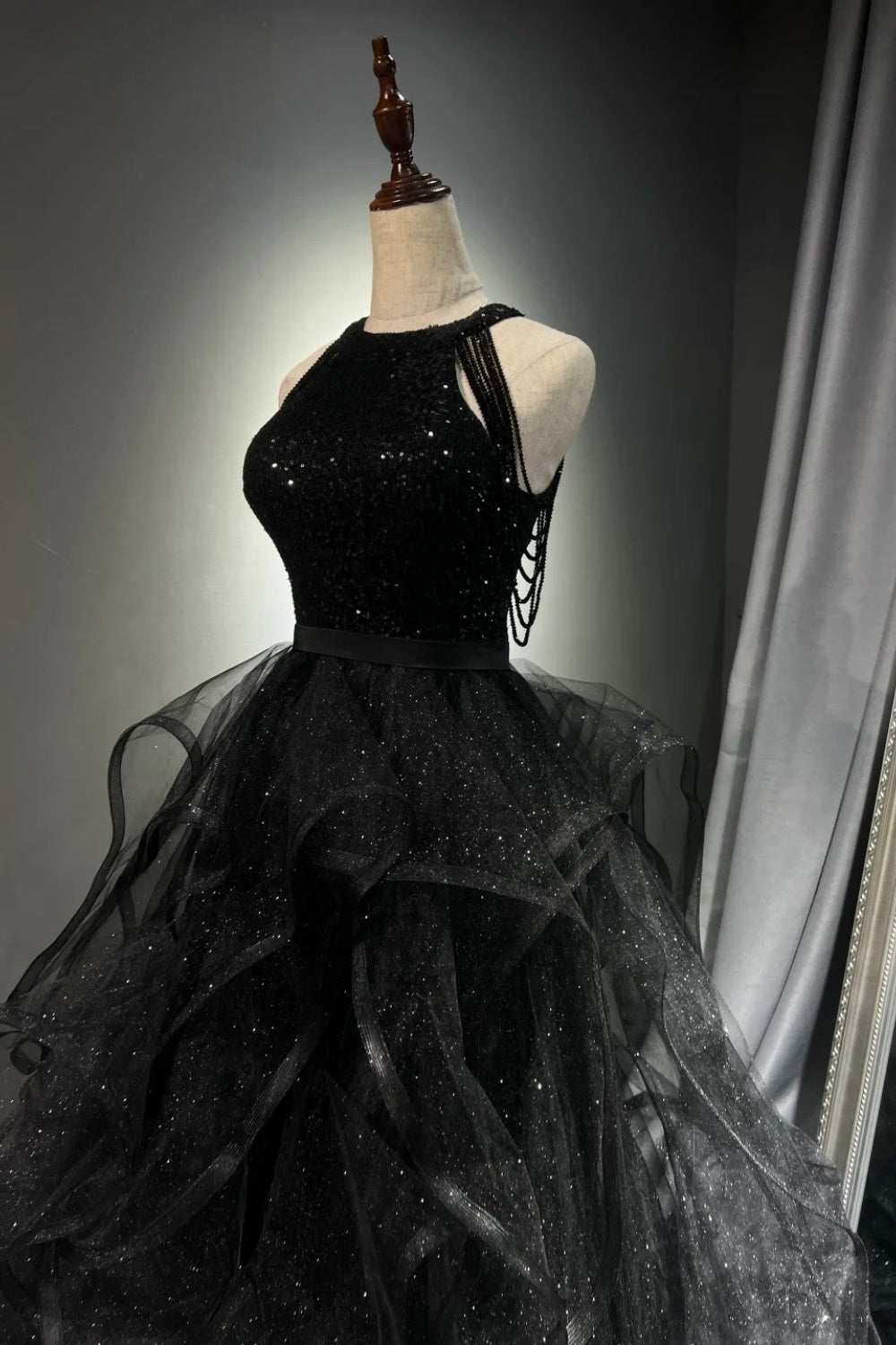 Black shiny long ball gown NV6624