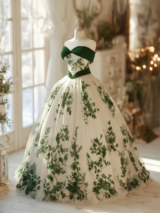 Emerald Green Gauze Dress | Forest-Style Court Dress NV6531