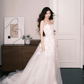 Tulle A Line Wedding Dress Strapless 3D Floral Applique High Slit Bridal Gown  NV7243