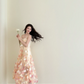 Champagne Spaghetti Strap 3D Floral Tulle Dress Flowy Evening Gown  NV7132