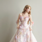 Pink Ombre 3D Floral Strapless Prom Gown Tulle Formal Dress with Gloves  NV7167