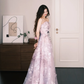 Pink Purple Ombre Strapless 3D Floral Prom Dress  NV7225