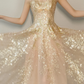 Champagne Nude Strapless Prom Gown Gold Sequin Embroidery Sparkle Tulle A Line Evening Dress  NV7152